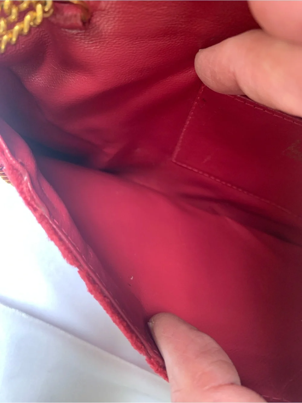 VINTAGE Roberta di Camerino Red Velvet Leather Lined Textured Clutch Bag